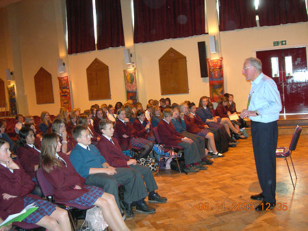 Presentation by Ray Woodcock about Stansted Airport to one of the two year 7 groups at Helena Romanes School in Great Dunmow, Essex